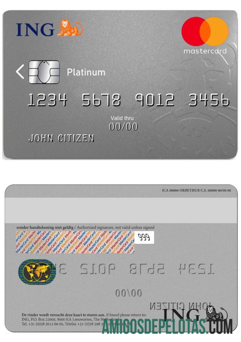 Netherlands ING Bank Mastercard Platinum sample